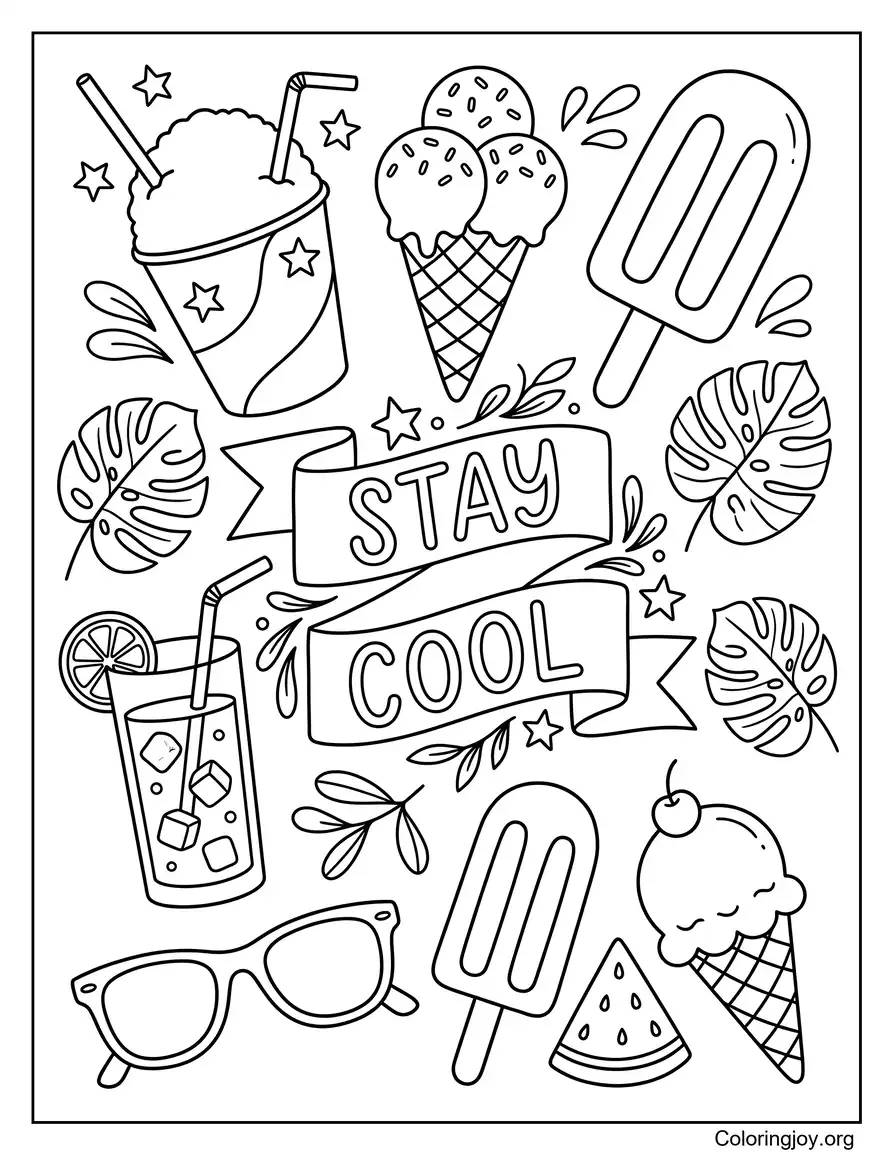 Hoja imprimible Stay Cool Summer Doodle página para colorear
