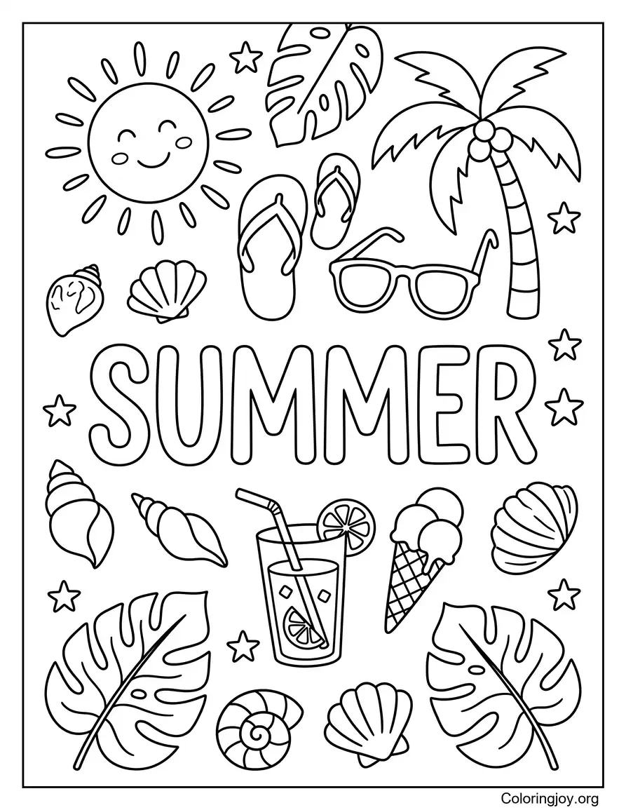 Doodle de verano para imprimir gratis página para colorear