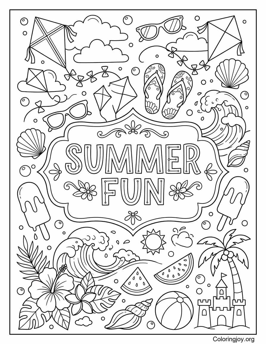 Impresión para colorear de Doodle divertido de verano página para colorear