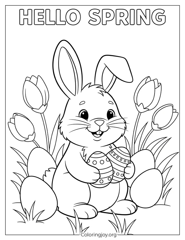 Plantilla Hola Spring Bunny para niños página para colorear