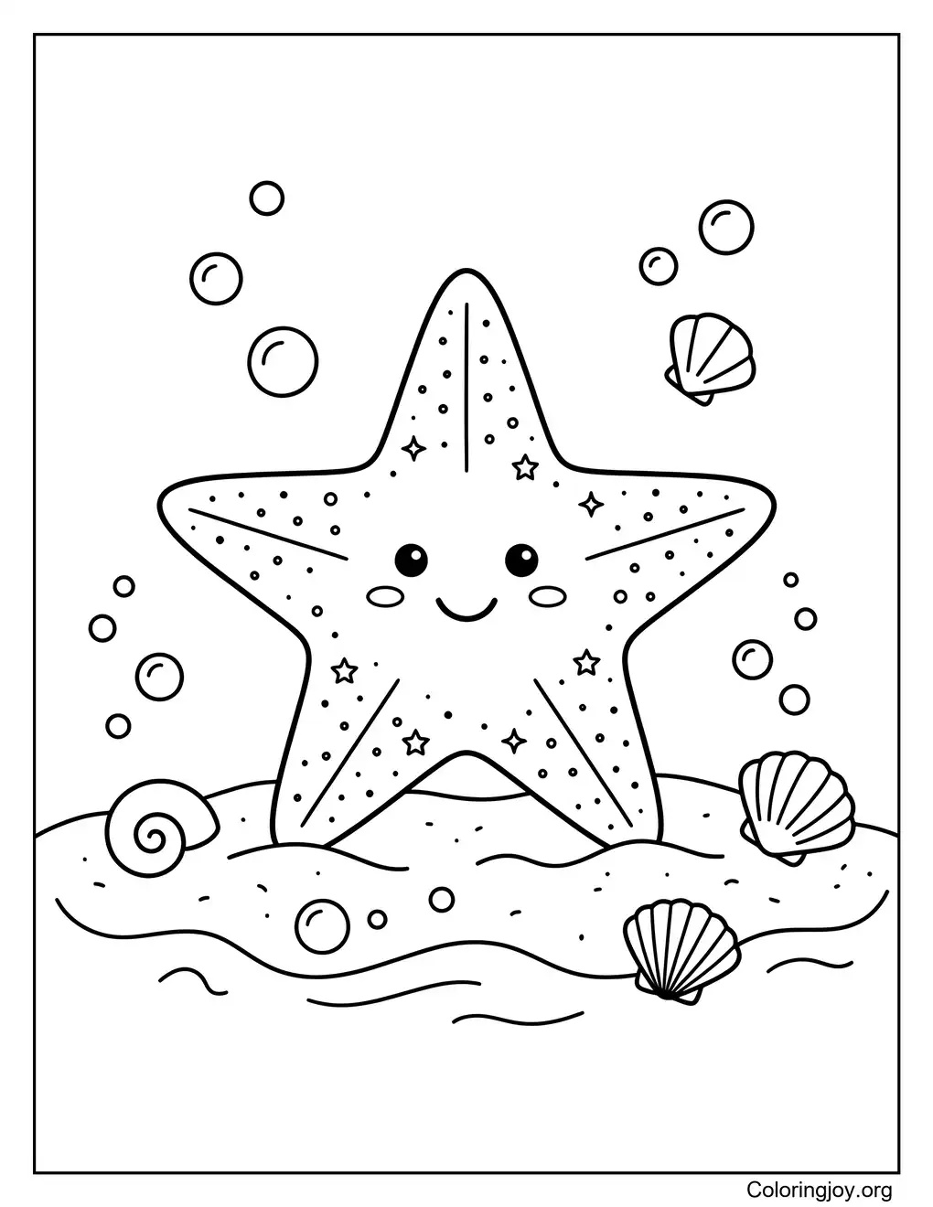 Sparkly Beach Starfish Cute Ocean coloring page