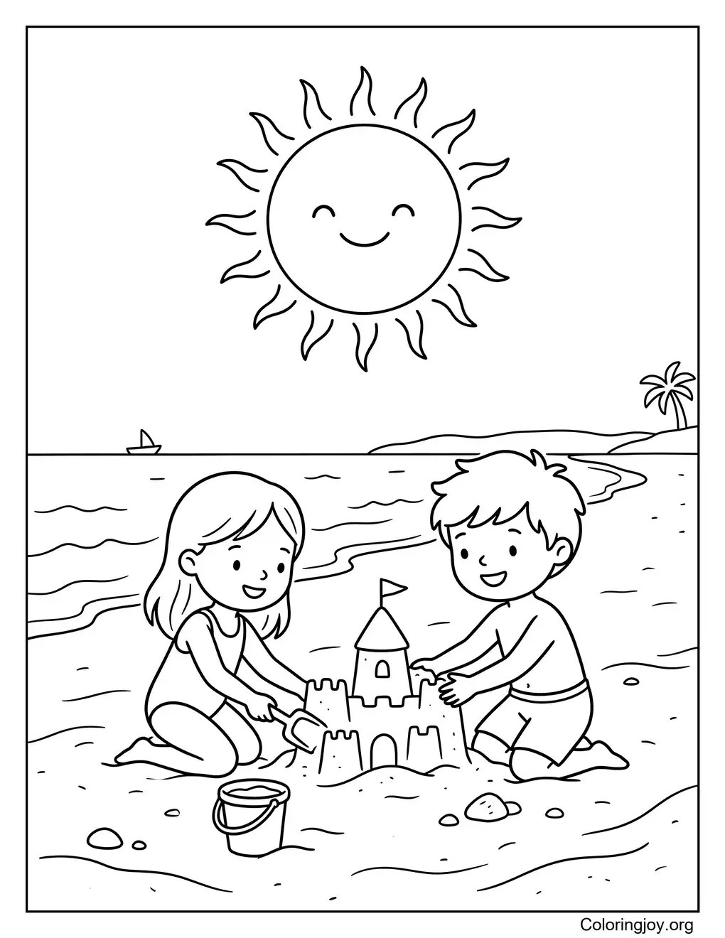 Sunny Beach Day Happy Summer coloring page
