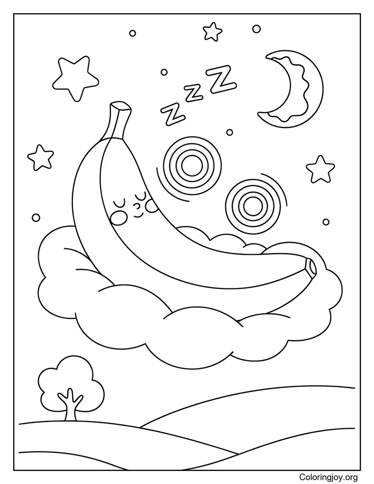 Página para colorear de plátano dormido