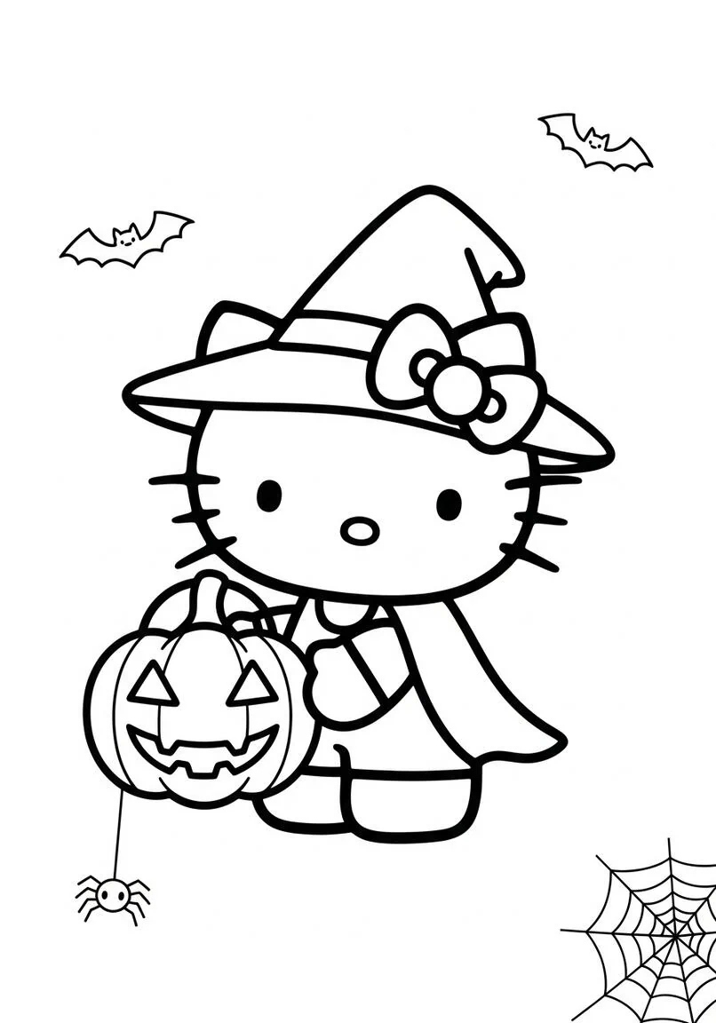 Hello Kitty Página para colorear de Bruja Halloween Jack-o-Lantern