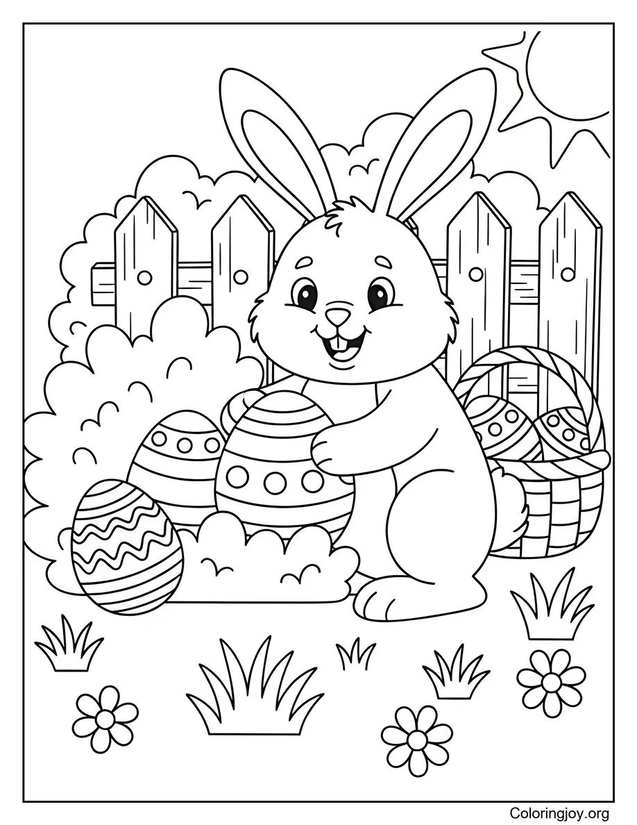 Easter Bunny Hiding Eggs coloring page