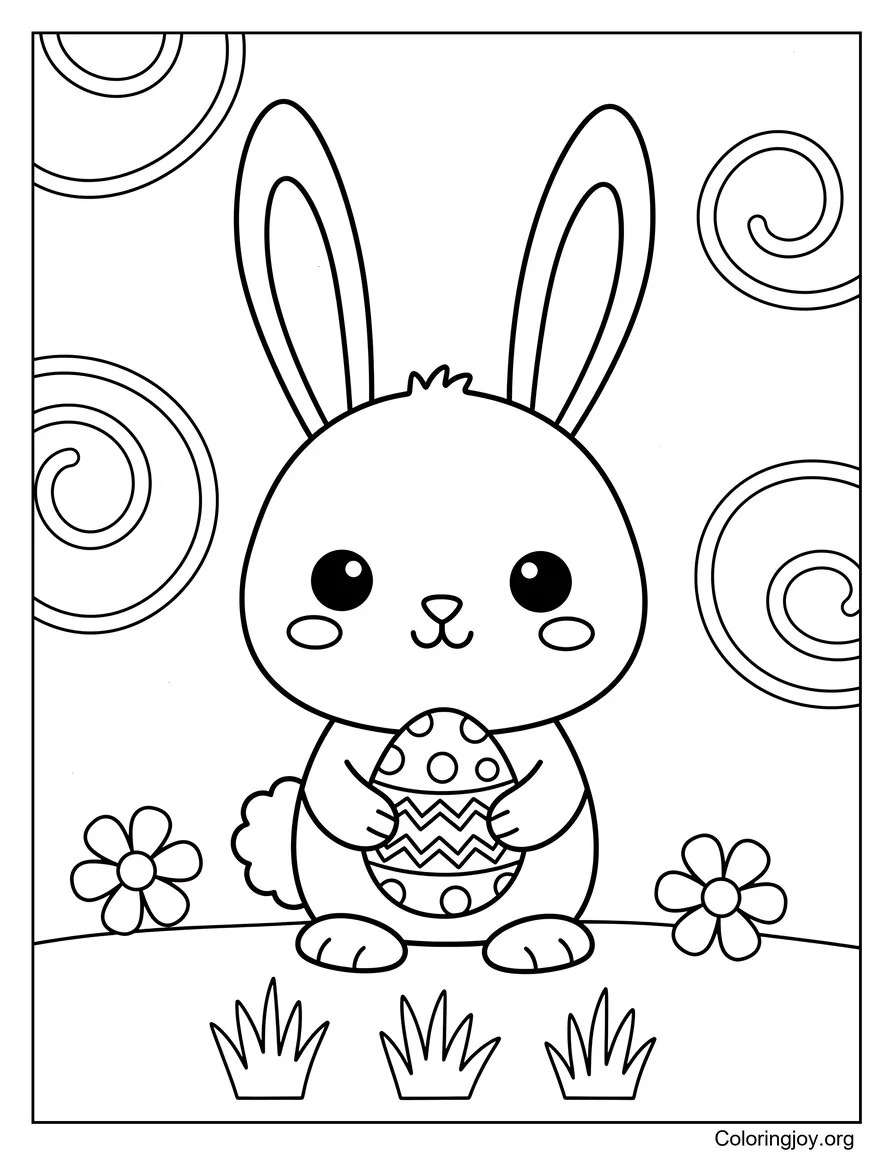 Conejito de Pascua simple con huevo pequeño imprimible