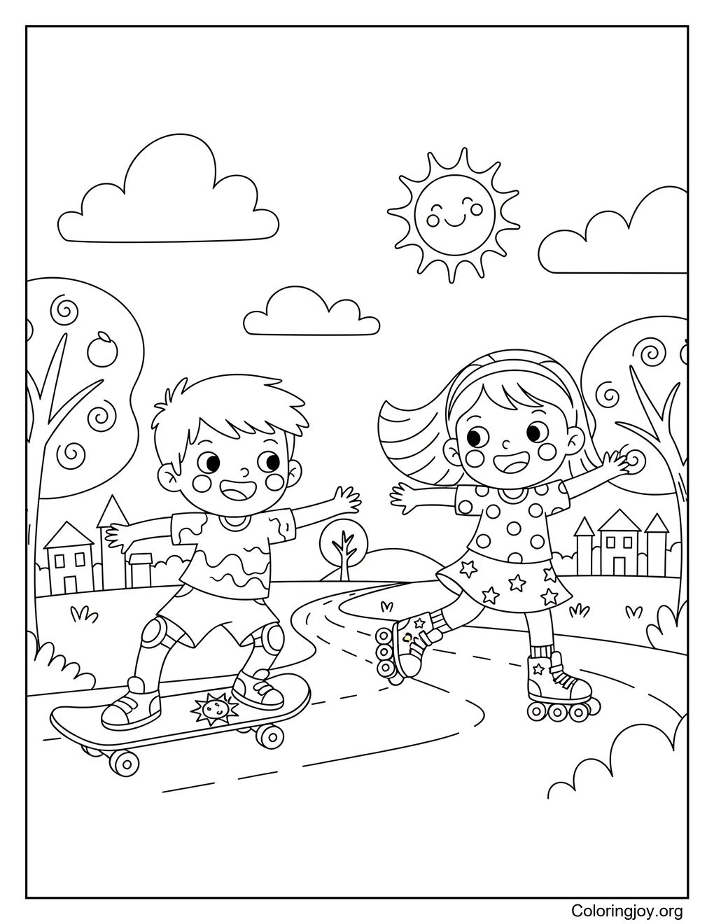 Rollerblades and Skateboards coloring page