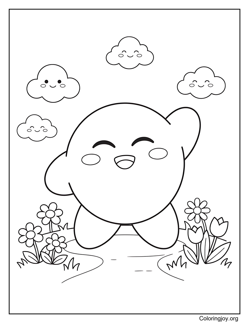 Happy Waving Kirby coloring page