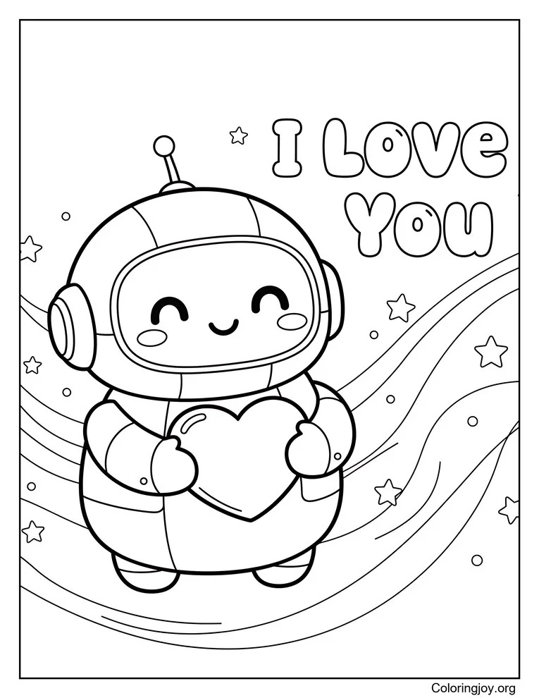 Robot Holding I Love You Heart coloring page