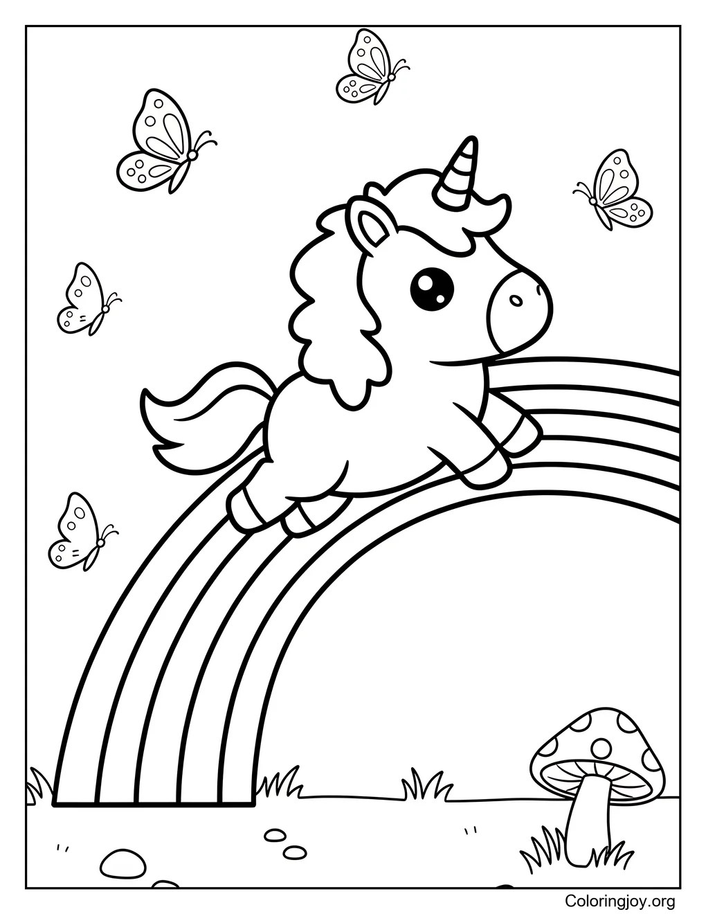 Einhorn springt über einen Regenbogen