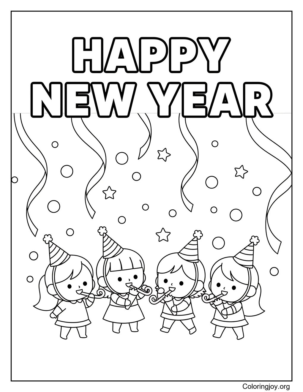 New Year party themed coloring activity coloring page