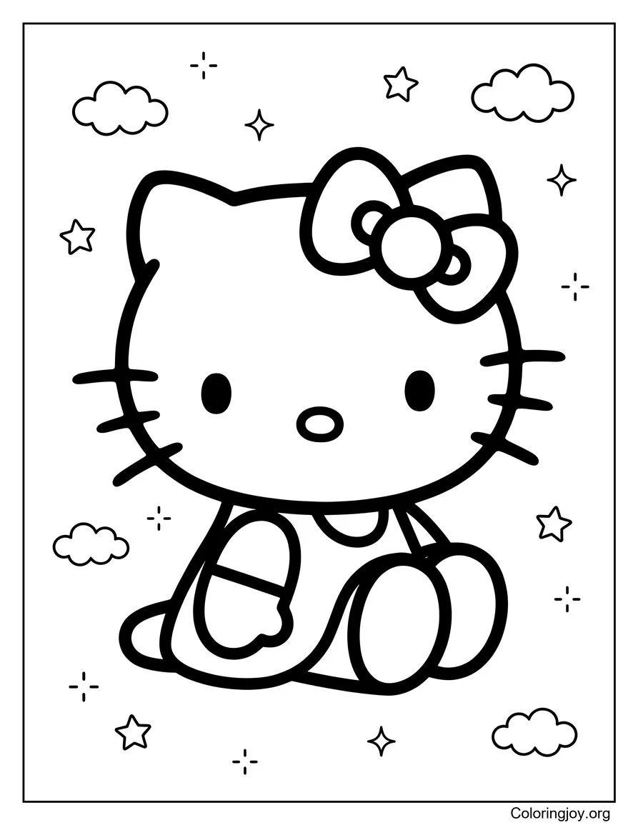 Relaxing with Clouds Kitty Coloring Sheet coloring page