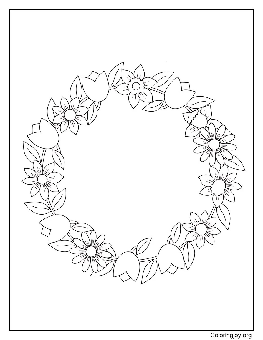 de corona de flores de primavera página para colorear