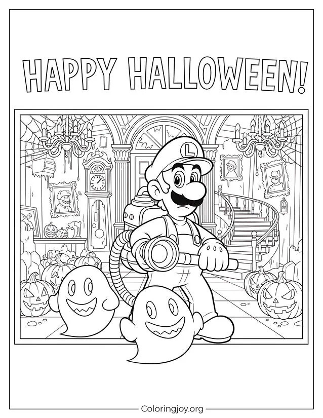 Fantasma de la mansión de Luigi Halloween página para colorear