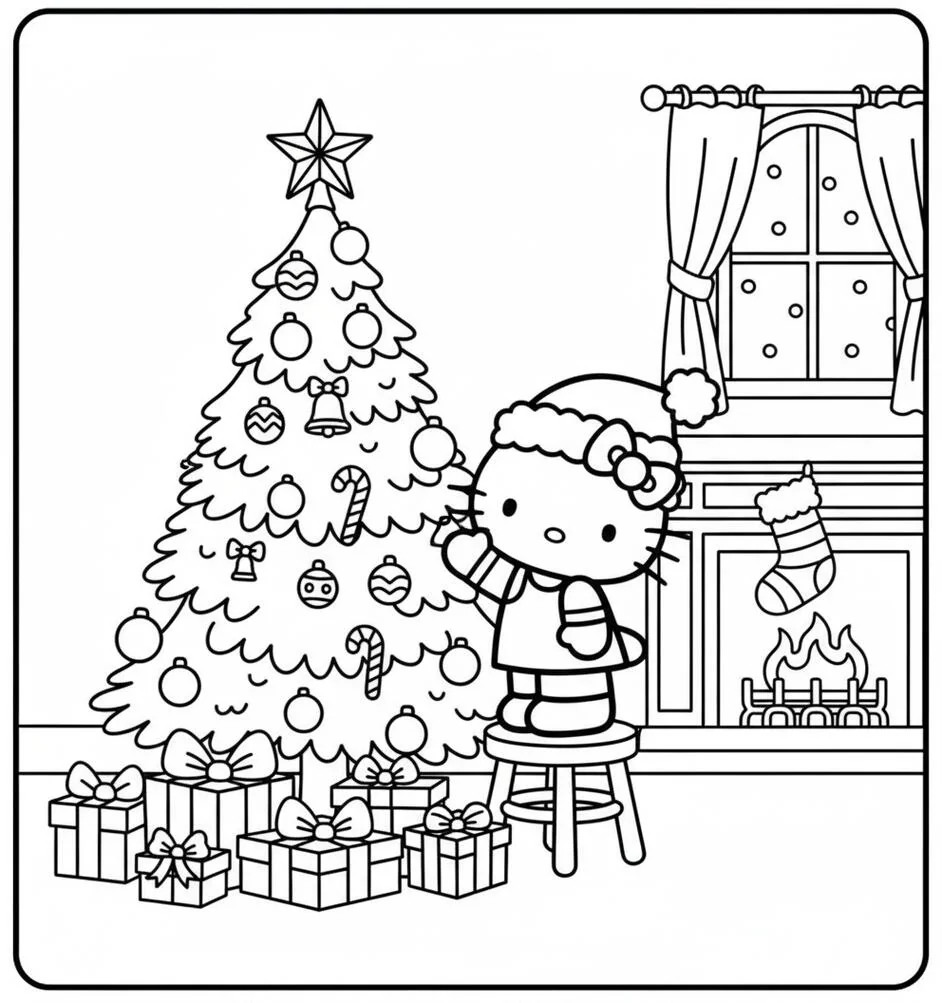 Hello Kitty Página para colorear de Navidad