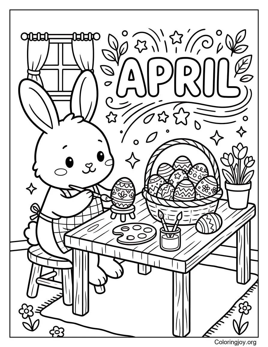 Conejito pintando huevos de Pascua