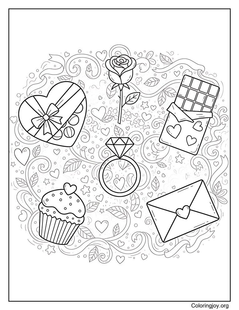 Valentine's themed coloring page
