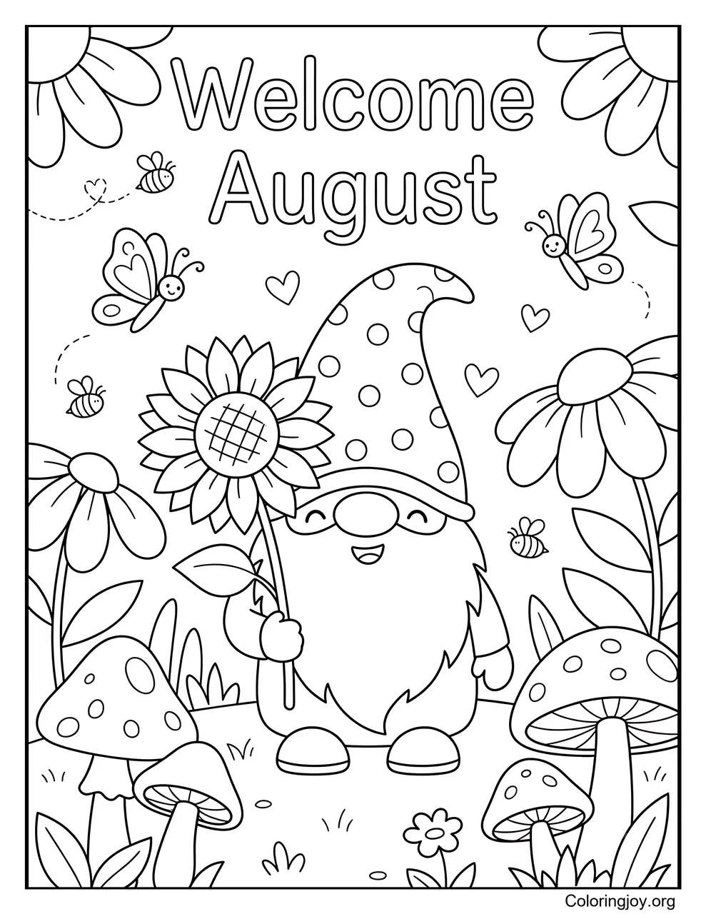 A cute little gnome explores flowers, mushrooms, and sunny gardens.