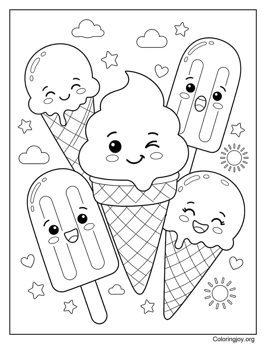 Triple Scoop Sundae With Sprinkles Topping coloring page