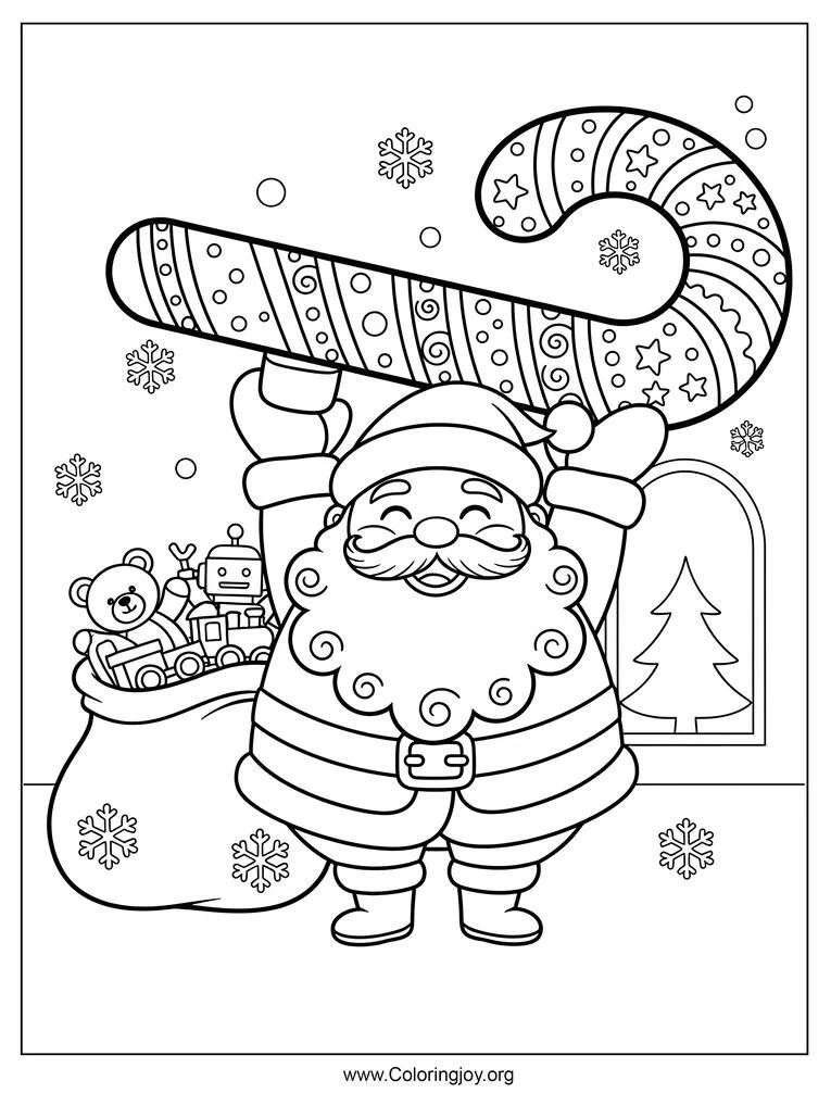 Dibujo de Papá Noel con bastón de caramelo para colorear página para colorear