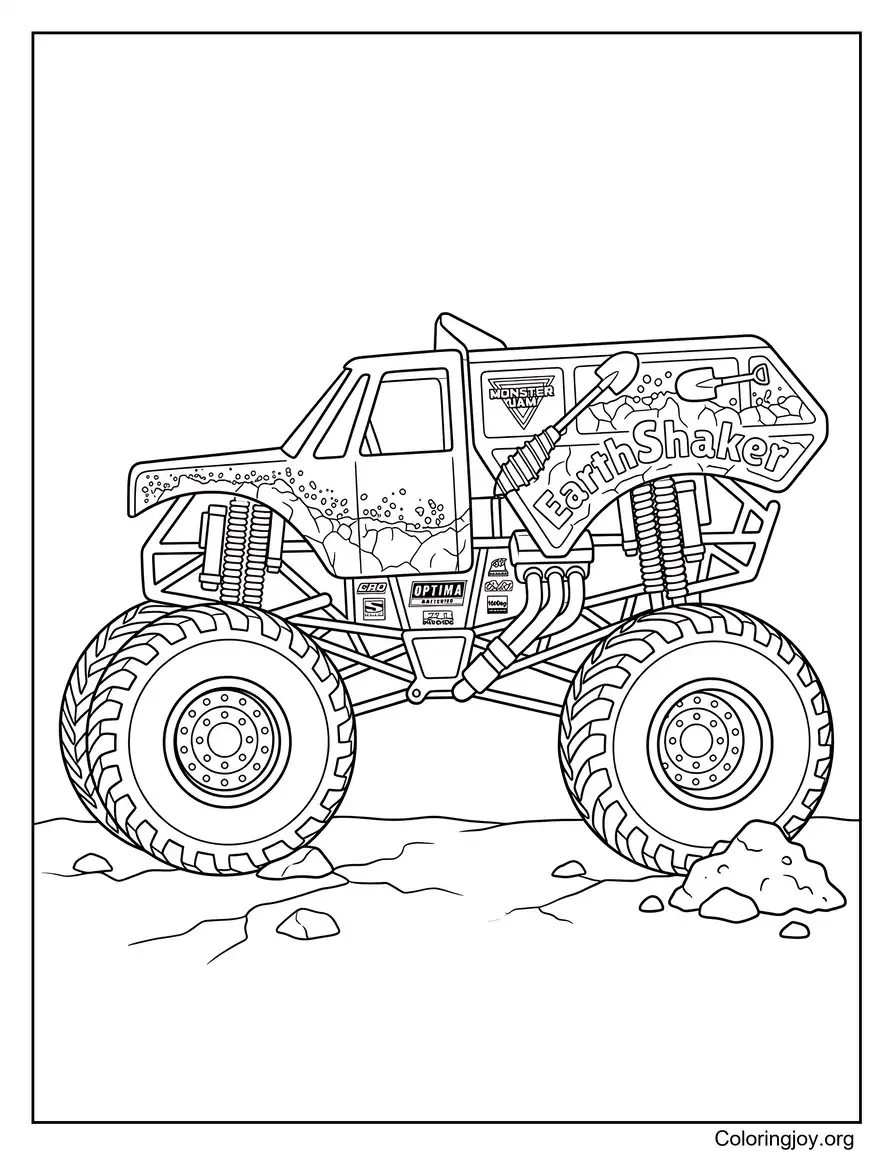 Earth Shaker Monster Truck Coloring Outline coloring page