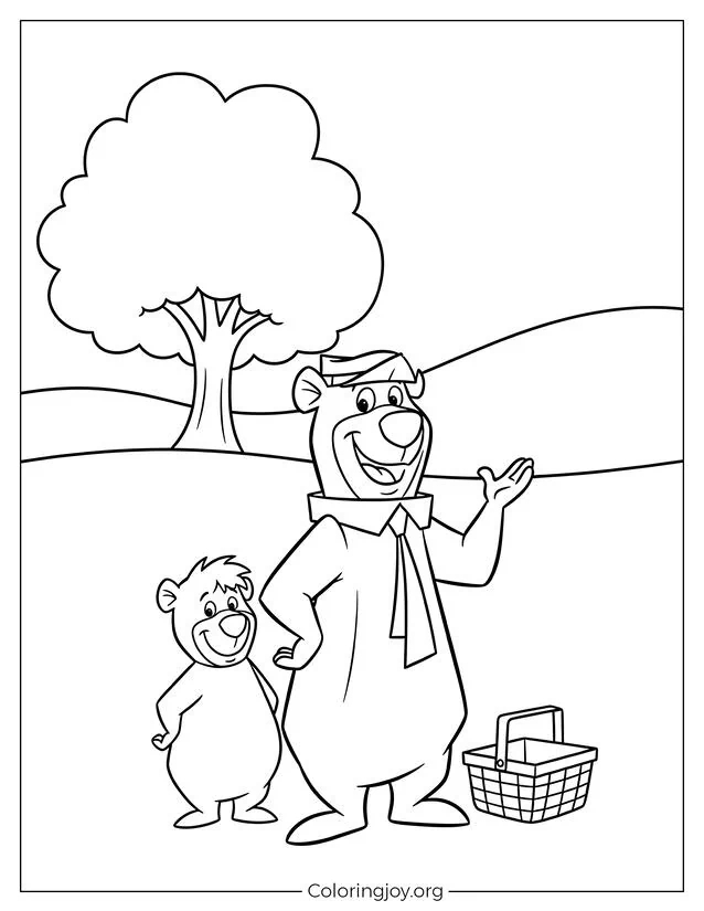 Dibujo para colorear de Friendly Wave de Yogi Bear