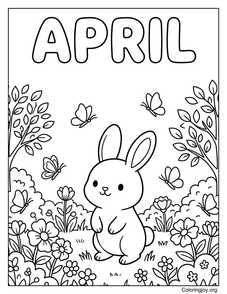 Baile de abril del conejito y la mariposa página para colorear