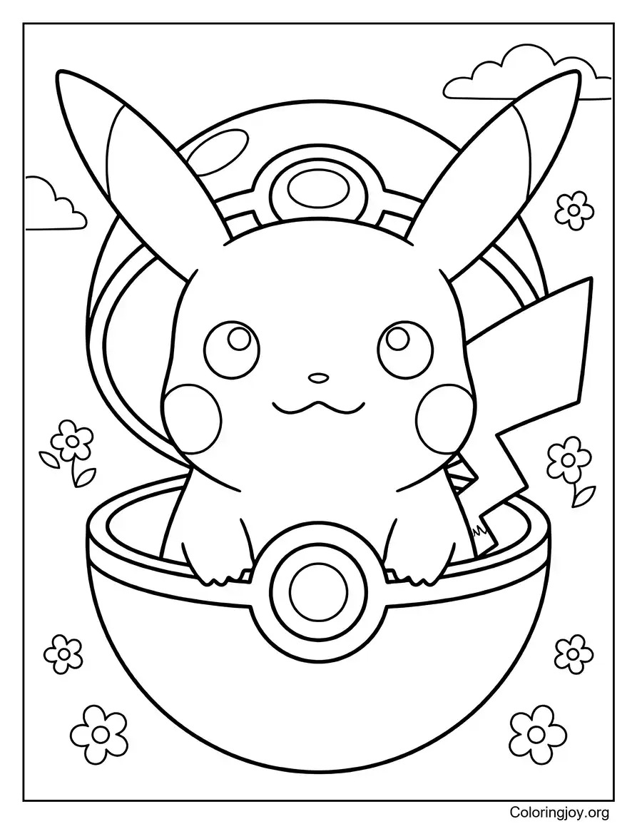 Pikachu En Pokebola página para colorear