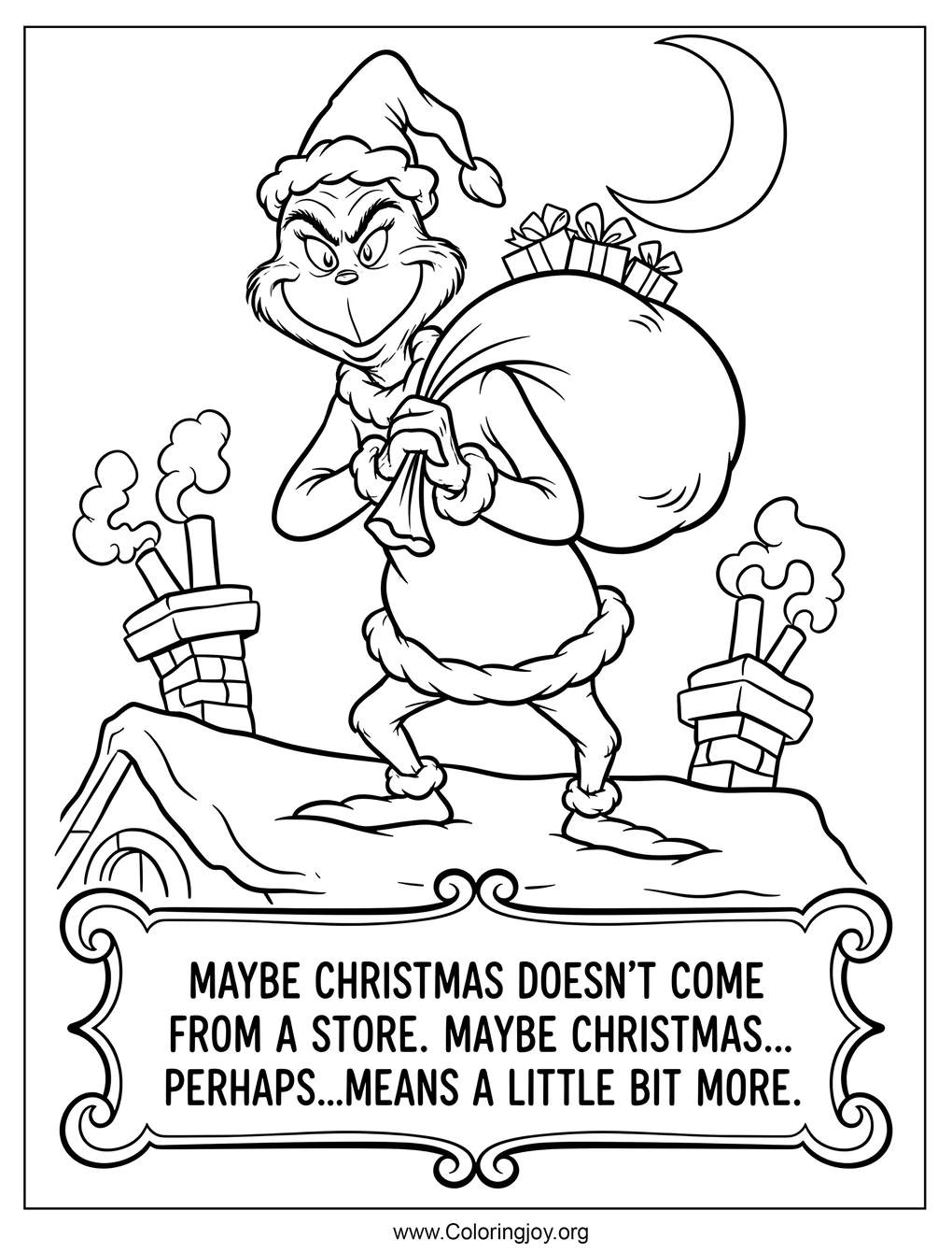 Grinch with Quote coloring page