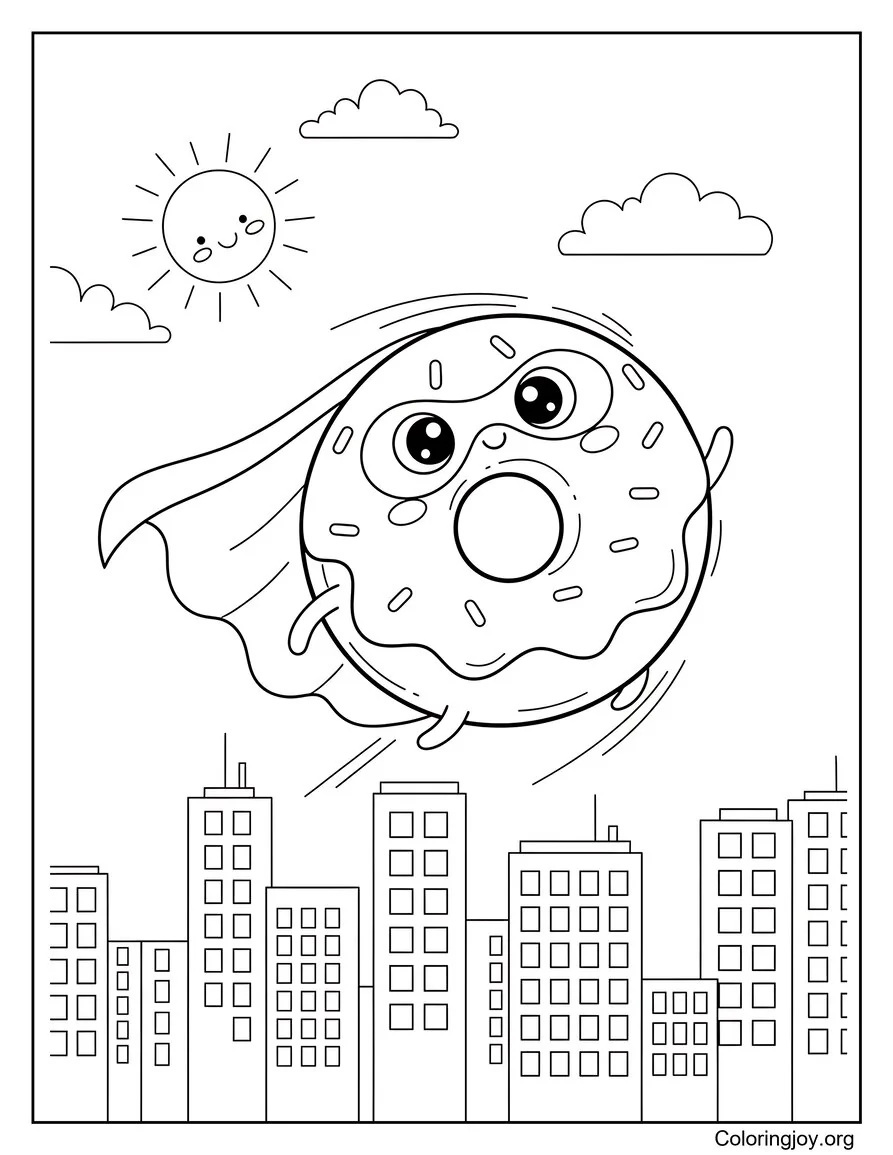 Superhero Donut Saving the City