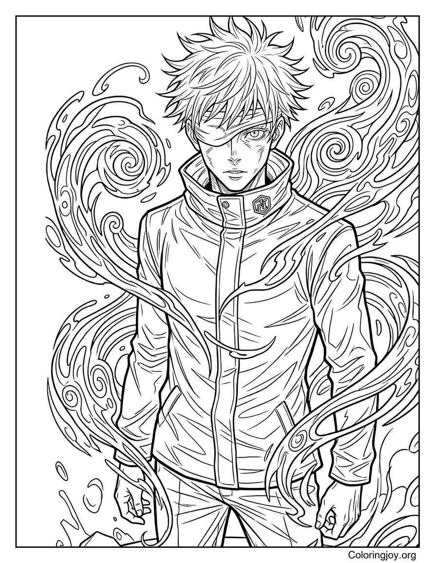 Gojo Satoru realista con aura energética página para colorear