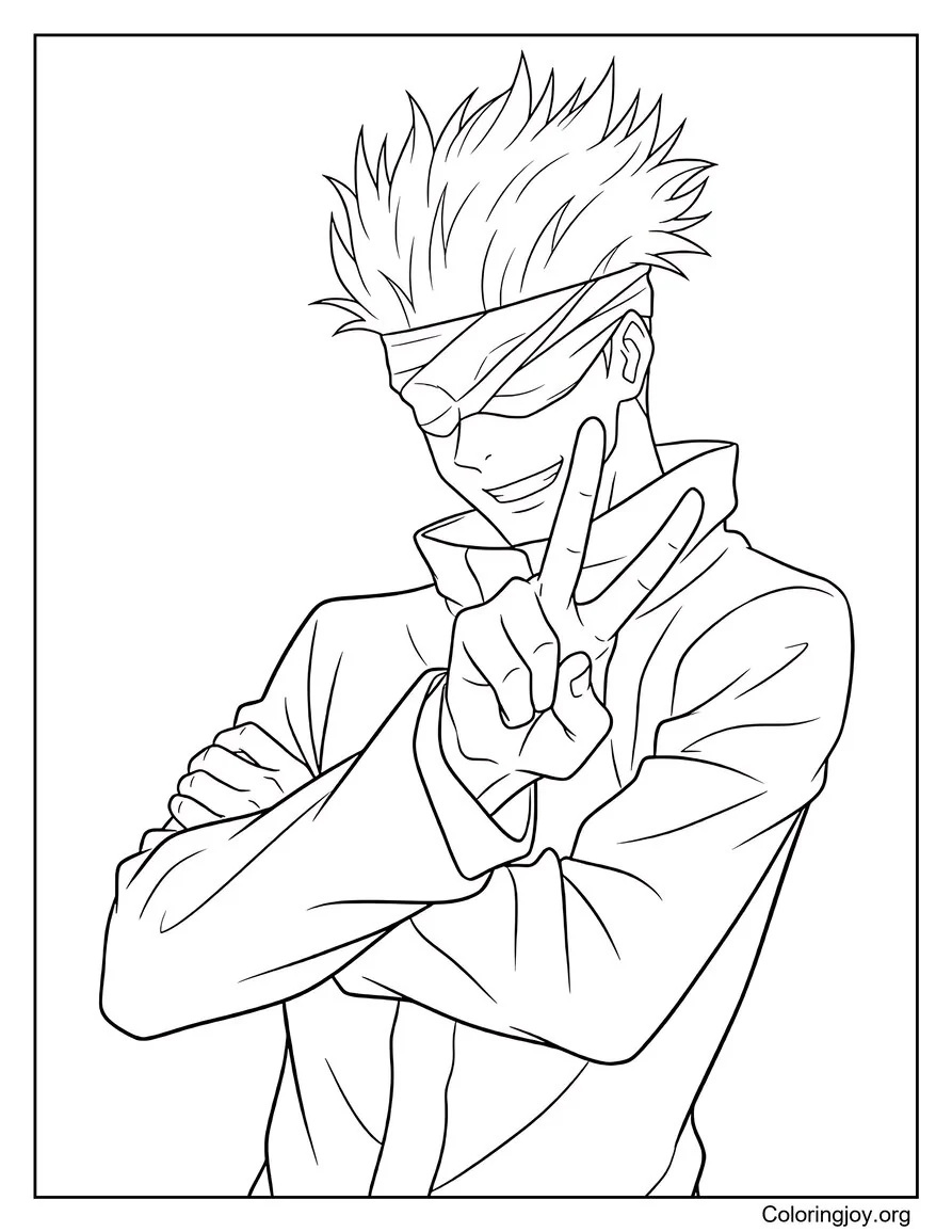 Imprimible gratis Satoru Gojo Pose de dos figuras página para colorear
