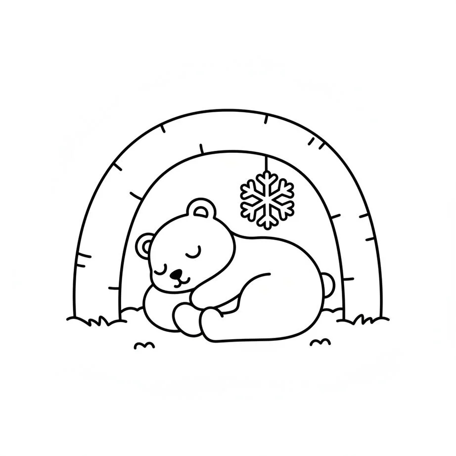 Página para colorear de hibernación del oso de enero