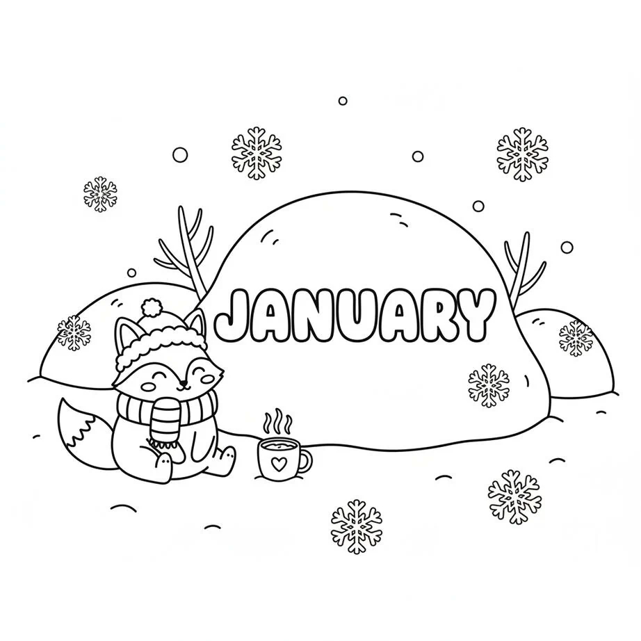 Página para colorear de enero invierno