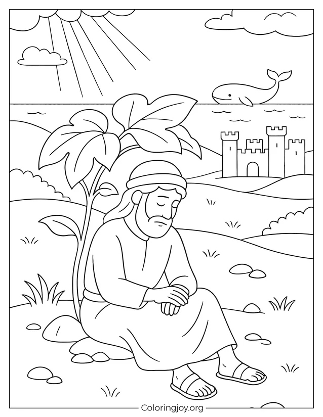 Jonás descansando debajo de la planta