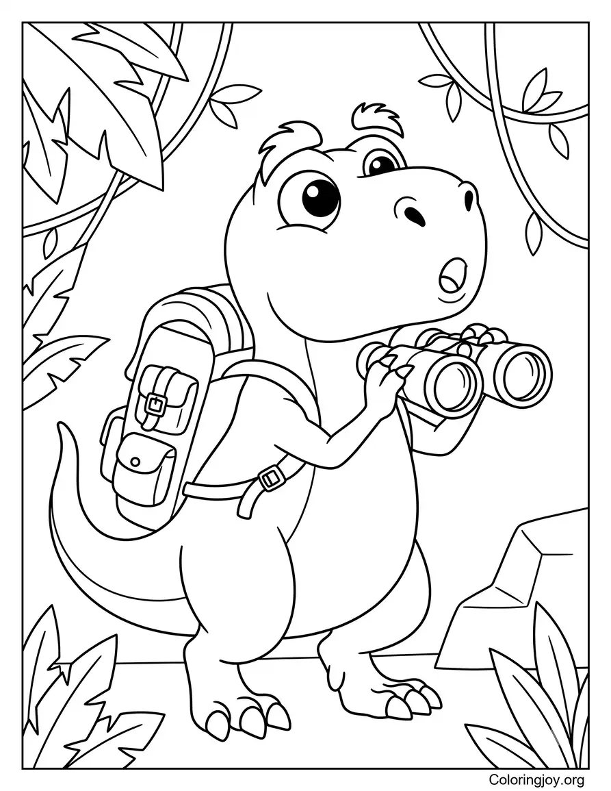 Jungle Adventure T-Rex With Binoculars coloring page