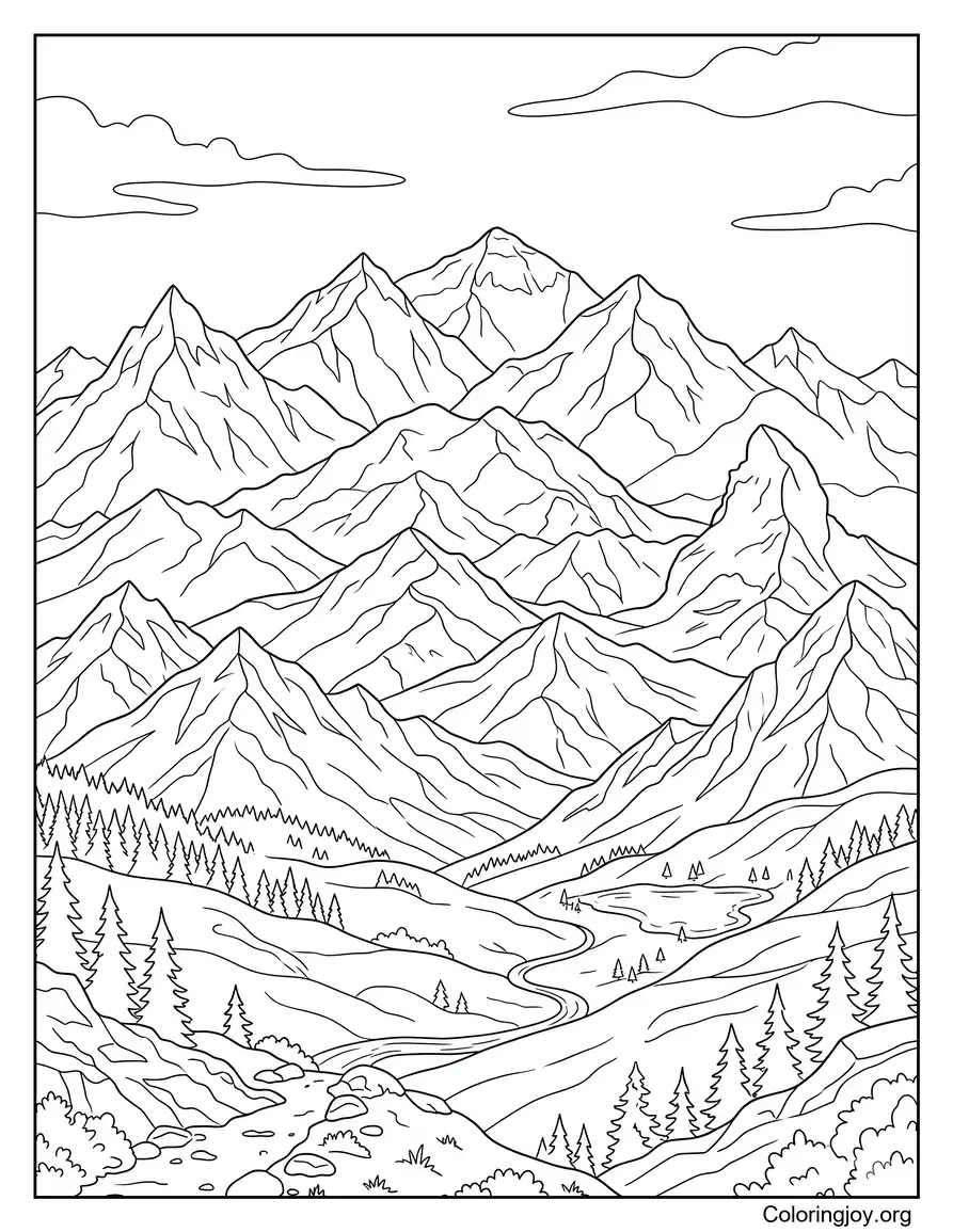 Mountain Range Panorama Scene coloring page