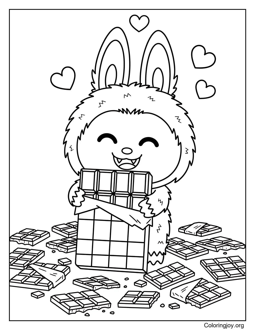 El abrazo gigante de chocolate de Labubu página para colorear