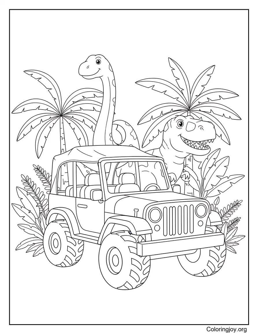 Jeep in a Jurassic Style Adventure coloring page
