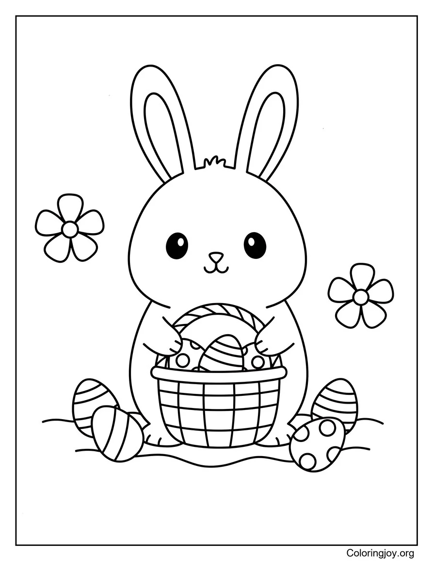 Colorea este sencillo conejito de Pascua con canasta