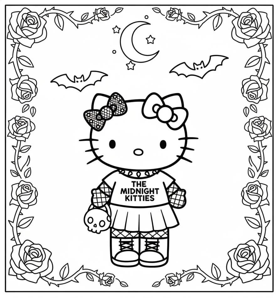 Hello Kitty Página para colorear estilo emo/gótico