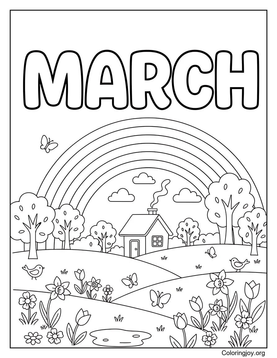 March Rainbow After a Gentle Spring Rain coloring page