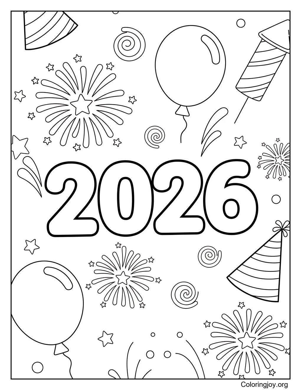 New Year numbers learning color coloring page