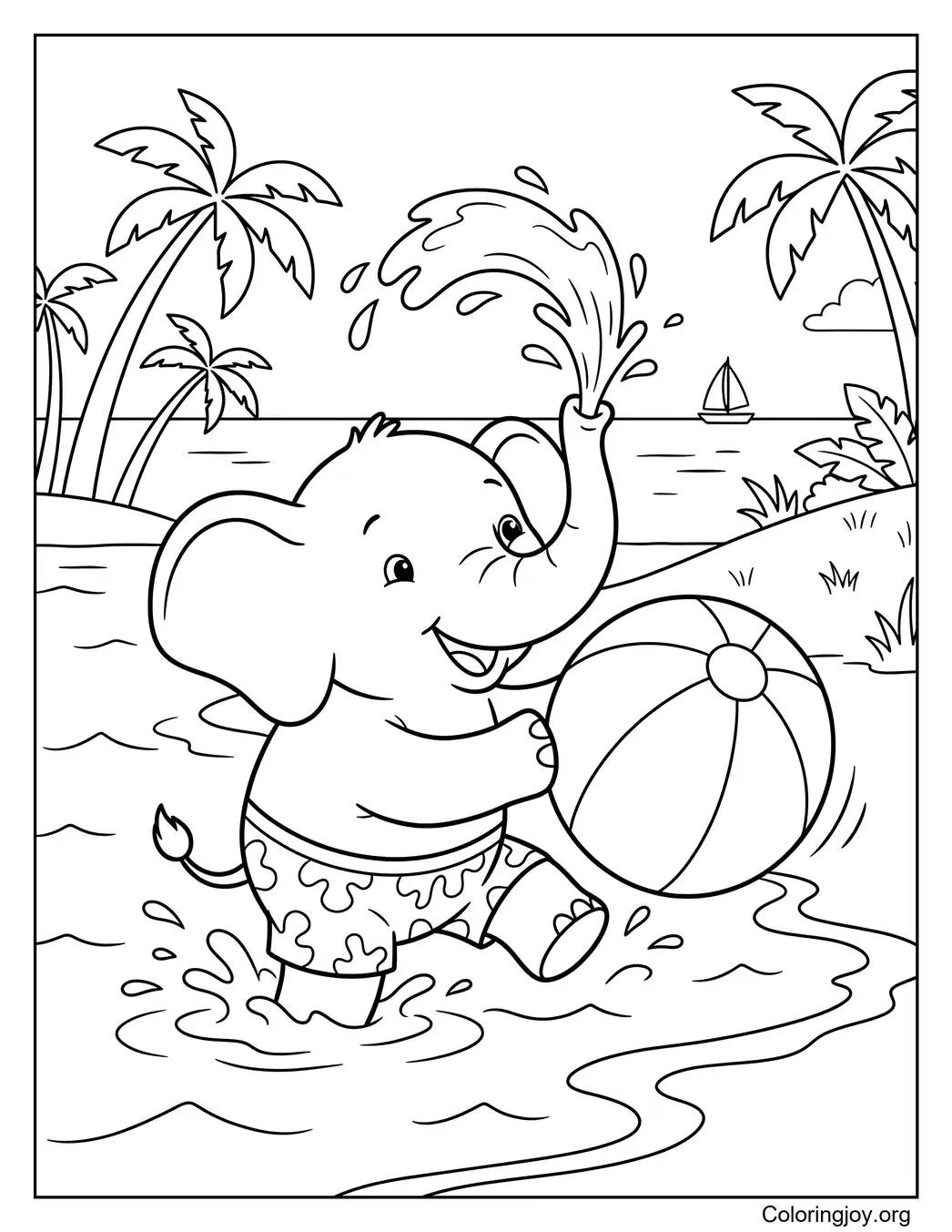 Elefanten-Wasserball-Spielzeit Malvorlage