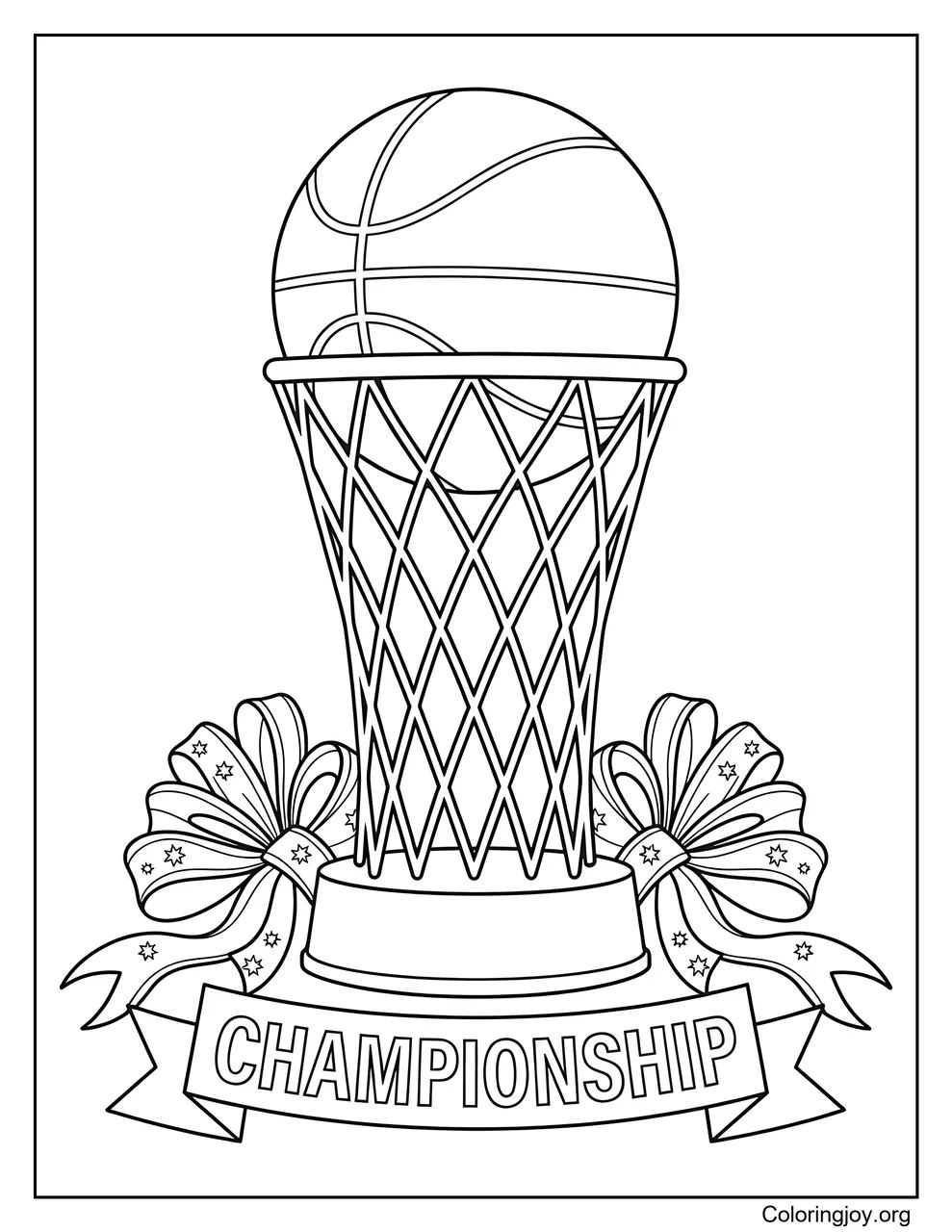 A championship trophy has a basketball on top.