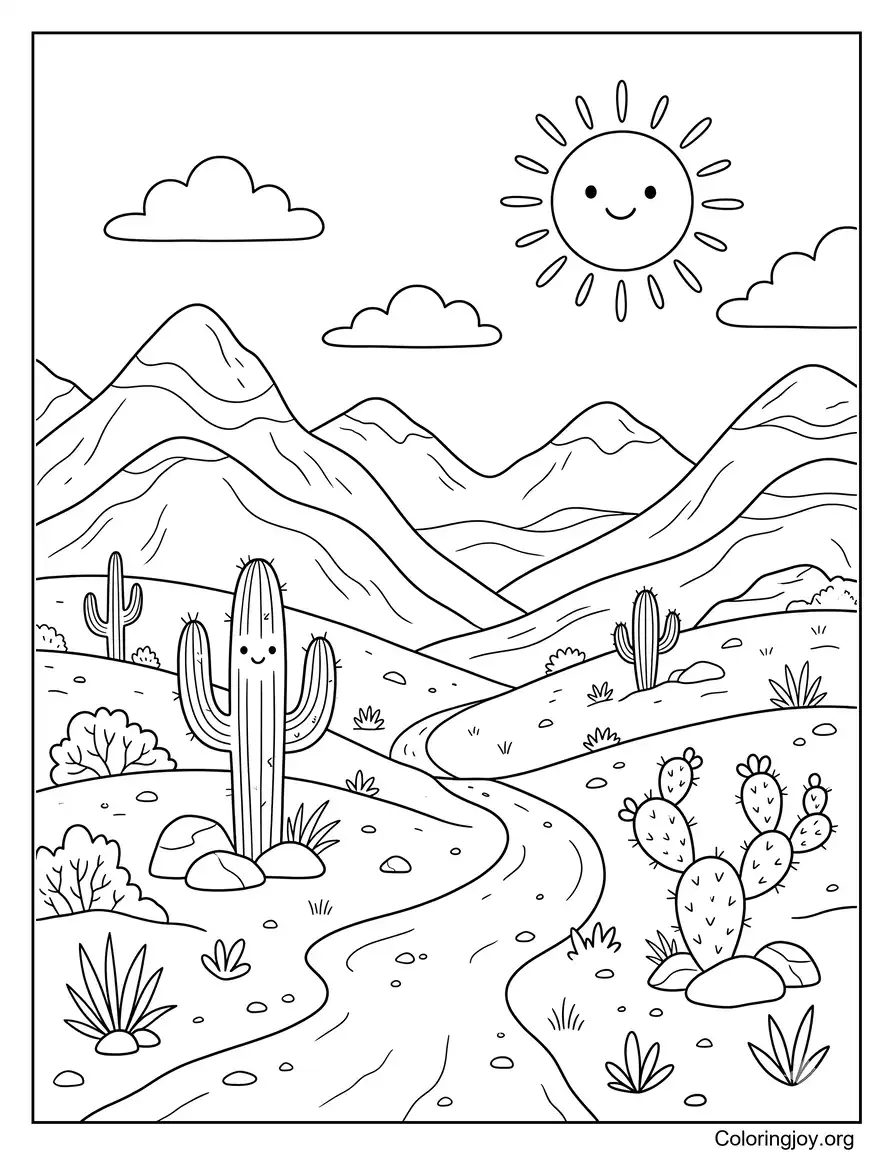 Desert Mountain Landscape Page coloring page