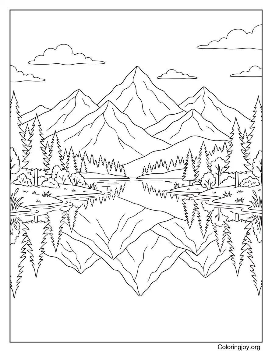 Mountain And Lake Reflection Page coloring page