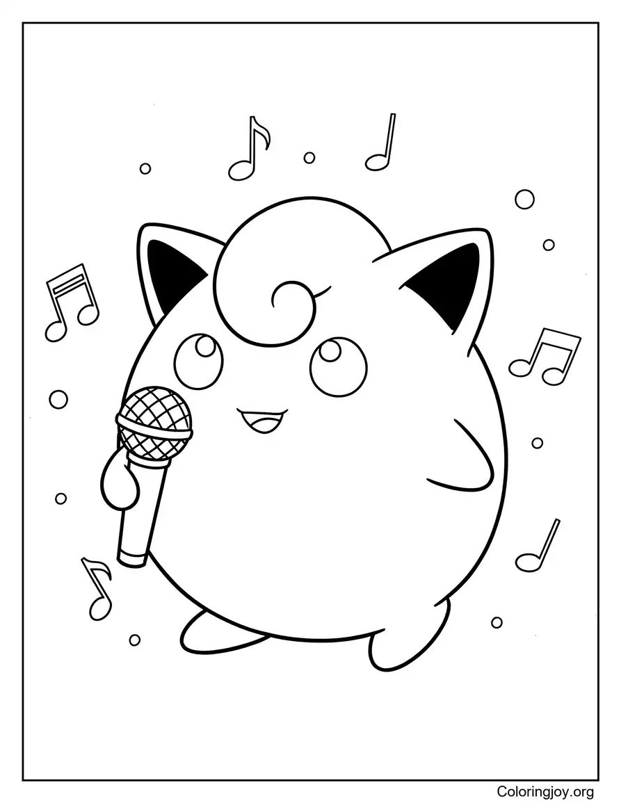 de Jigglypuff cantando con micrófono página para colorear