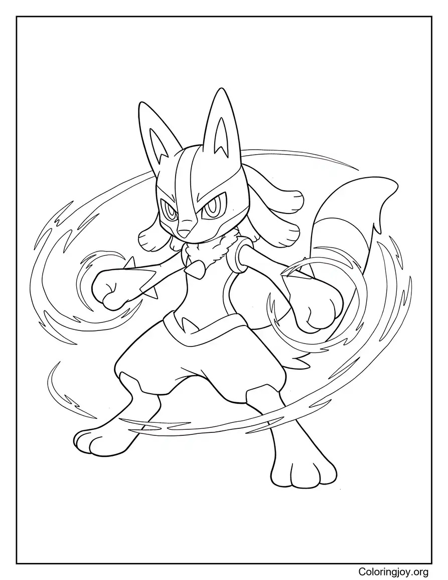 de Lucario usando la energía del aura página para colorear