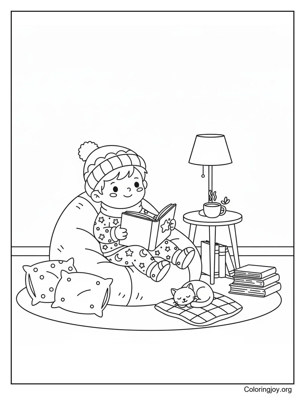 Pijama descansando página para colorear